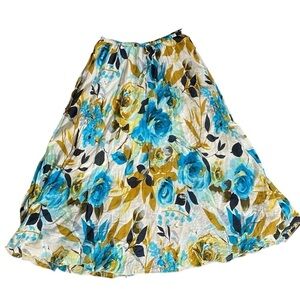 VTG 90s Marisa Blue Yellow Floral Cotton Drawstring Pull On Maxi Skirt Size M